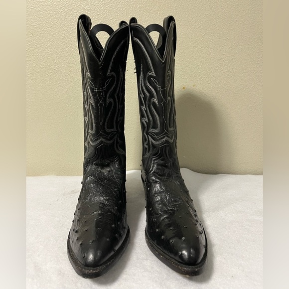 Durango Men\'s Black Full Quill Ostrich Saddle Almond Toe Exotic Cowboy 10 B main image 4